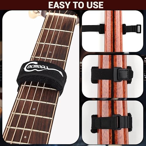 Miniatura 4 de Facmogu Amortiguador de cuerda de guitarra de 2 piezas, silenciador de silenciador de bajo ajustable, silenciador de traste de guitarra de algodón,