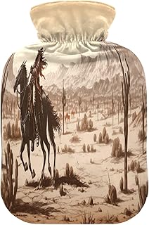 Wajiw Hot Water Bottle with Cover 1L Warm Water Bottle for Hot and Cold Compress Hot and Cold Therapies,Hand Feet Warmer,Western Desert Cowboy