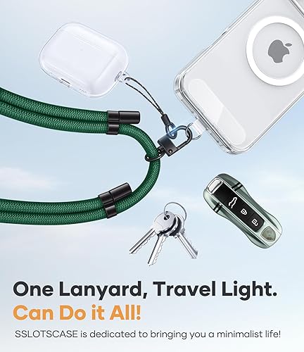 Miniatura 7 de SSLOTSCASE Correa cruzada para teléfono con 2 pestañas transparentes para teléfono, correa ajustable antirrobo, mosquetón de metal premium, suave al