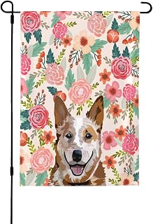 Colorful Flowers And Australian Cattle Dog Garden Flag Lovely Pet Dog Spring Summer Home Farmyard Decorative Banner For Outdoor 12.5"X18" Printed Double Sided