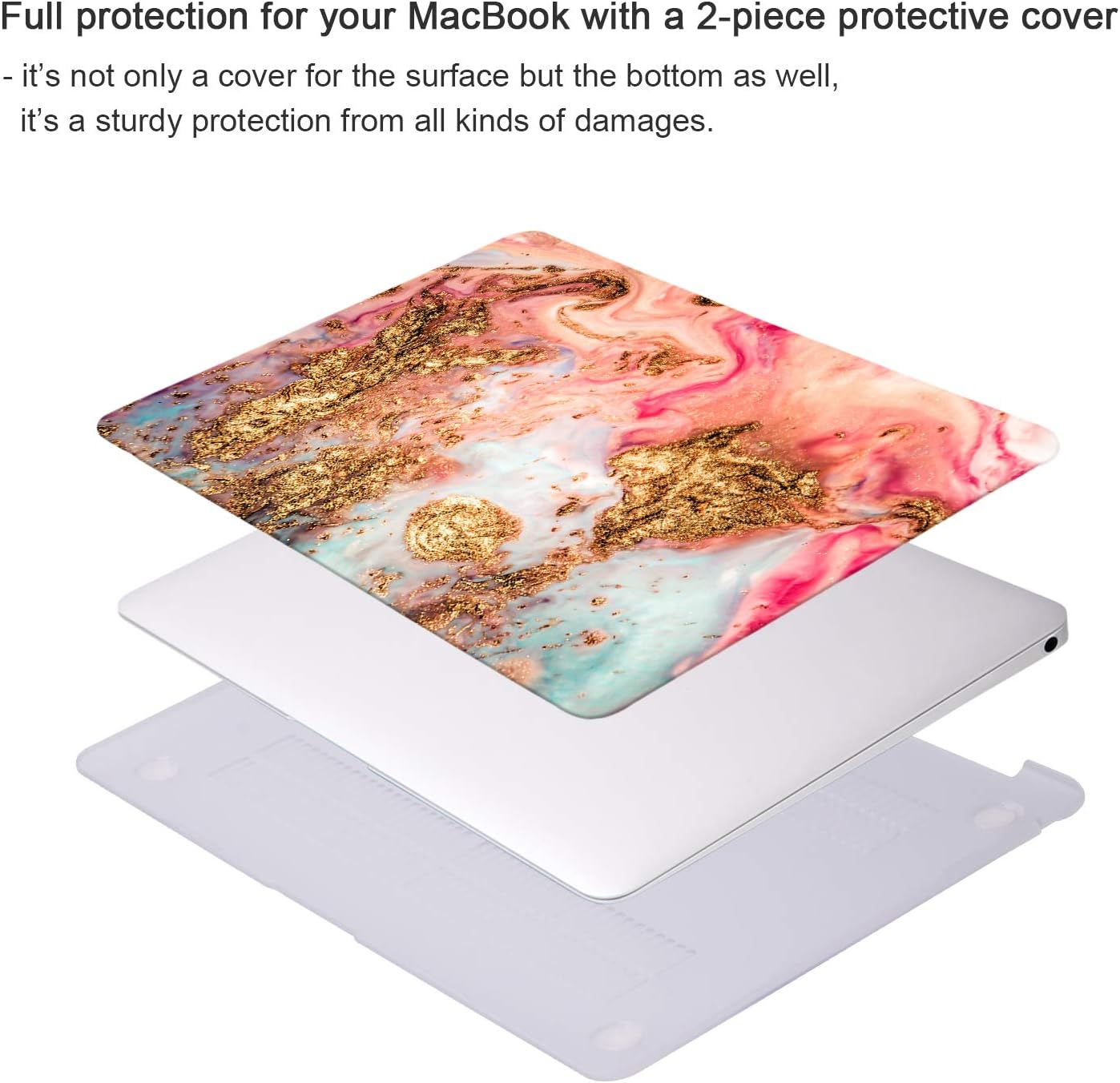 iCasso Compatible with MacBook Air 13 inch Case 2021-2018 Release A2337/A1932/A2179, Hard Shell Case Cover and Keyboard Cover Only for MacBook Air 13'' with Touch ID Retina Display - Golden Marble