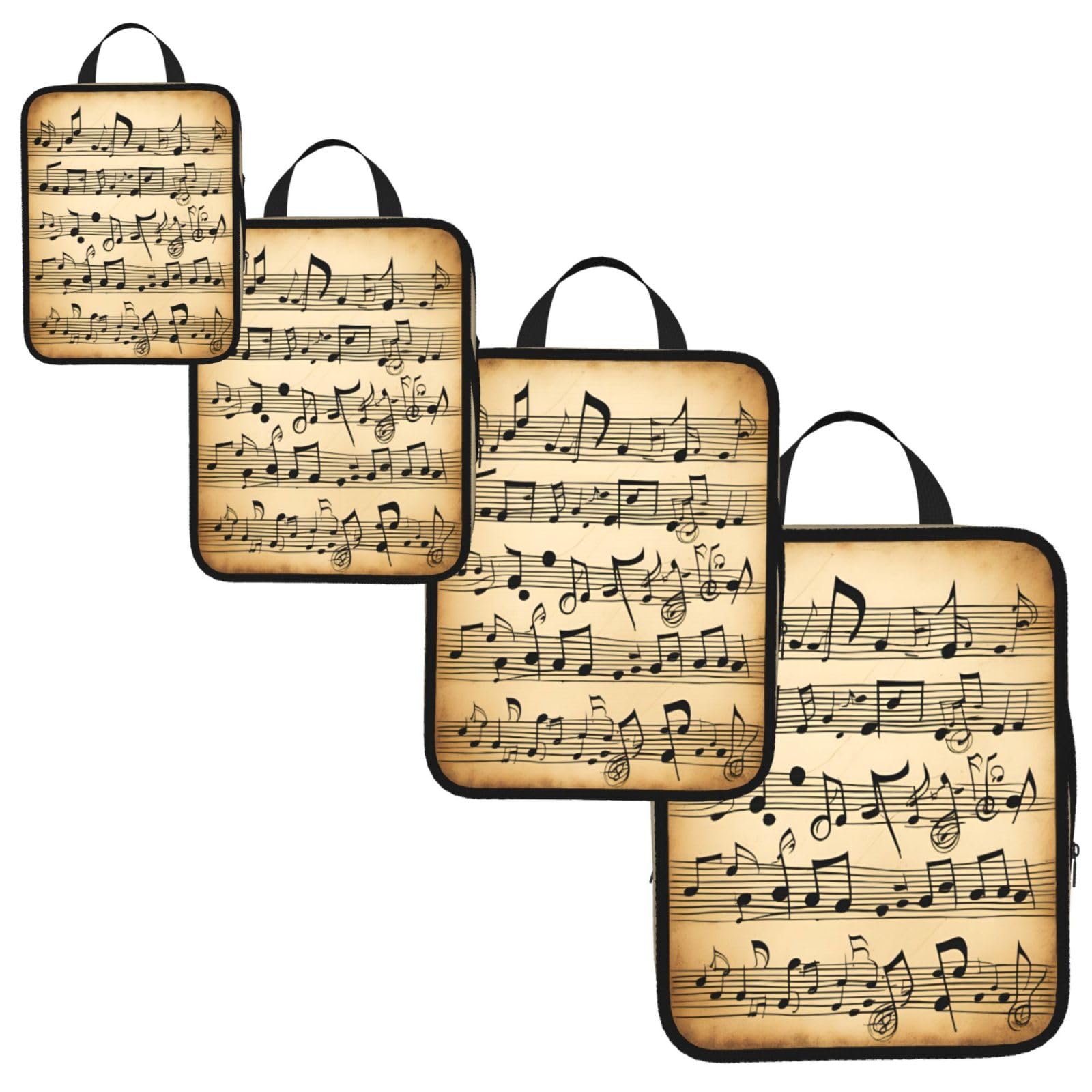 Musical Notes Print 4 Set Compression Packing Cubes for Suitcases,Expandable Storage Bags Organizers
