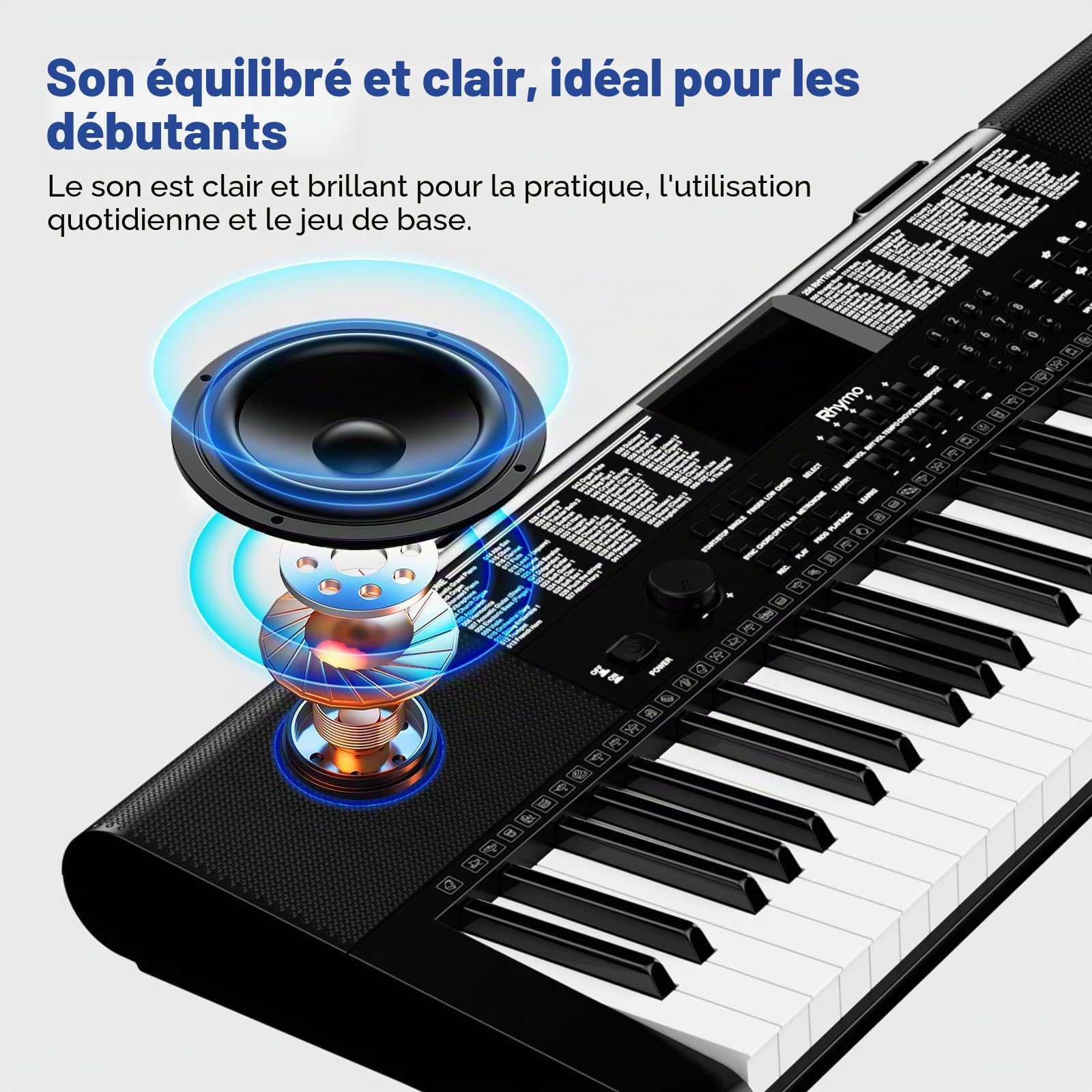 Clavier Piano Électronique 61 Touches pour Enfants et Adultes Débutants - Kit Complet avec Support Partitions, Microphone, 255 Voix/Rythmes, Alimentation USB/Adaptateur, Portable