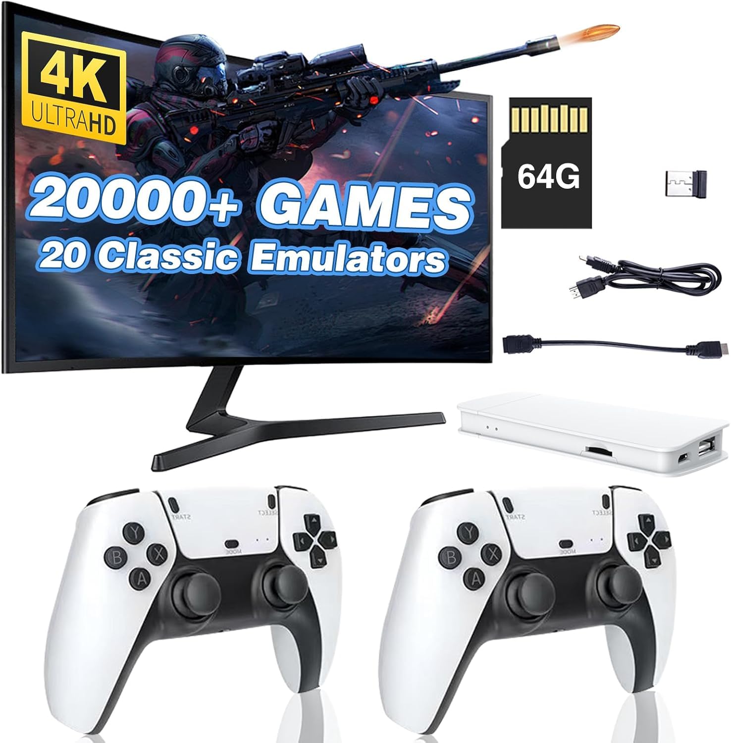 2025 Wireless Video Games for Tv Gaming, Retro Gaming Console with Game Stick 4K HD Game Stick,Plug & Play TV Video Game Set for 2 Player with 10 Emulators 24000+2.4g Wireless Video Games,