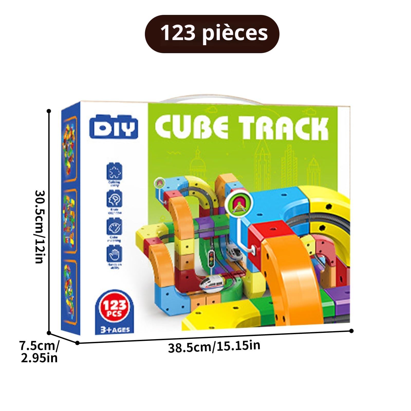 Circuit Train Electrique Clickrail, DIY Cube Track Blocs Rail Cube Klickrail, Cubix 3D Parcours Relief DéFiant Gravité, Blocs Train Magnetique Enfant, Circuit Trains électrique Enfant (123 Pièces)