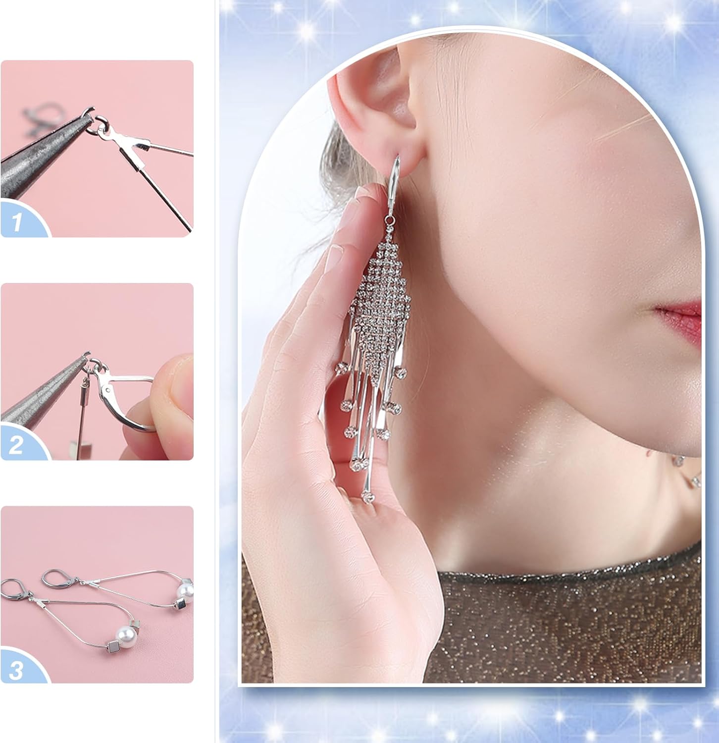 TOAOB 120pcs 18K Gold Plated Leverback Earwires French Earring Hooks Gold and Silver Stainless Steel Colors 10x15mm Interchangeable Dangle Ear Wires with Jump Rings for Jewelry Making - Image 4