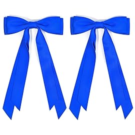 2PCS Silky Satin Hair Bows Hair Clip Blue Hair Ribbon Ponytail Holder Accessories Slides Metal Clips Hair Bow for Women Girls Toddlers Teens Kids
