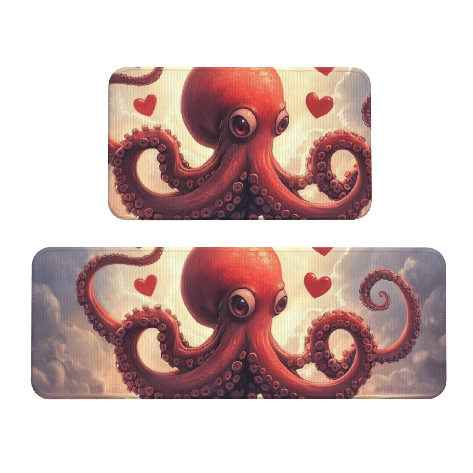 Tapetes de cocina antideslizantes con diseño de corazón rojo, juego de 2 alfombras lavables