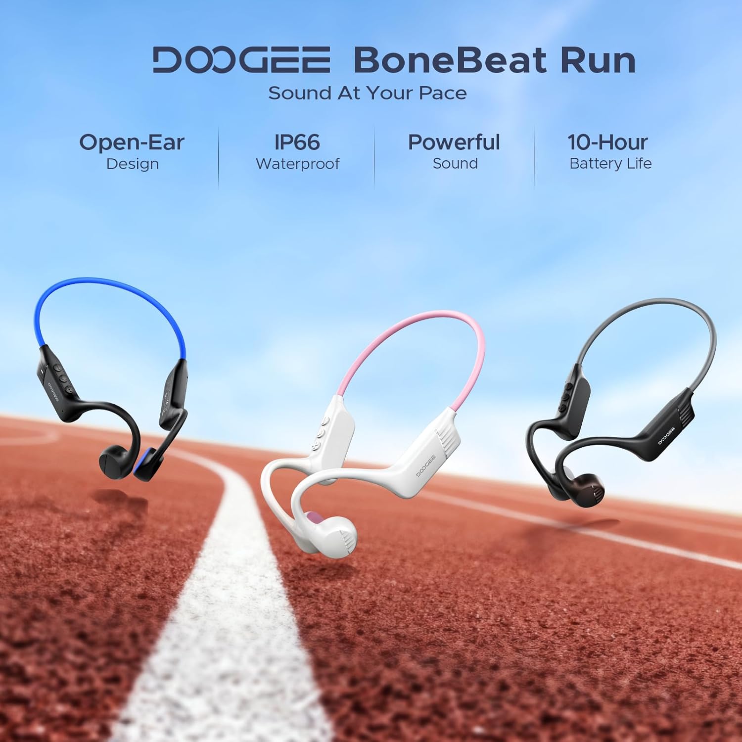 DOOGEE Bone Conduction Headphones, Open-Back Bluetooth Wireless Sports Headphones, IP66 Sweatproof, 10-Hour Battery Life, with Microphone, Suitable for Cycling, Running, Fitness - Image 2