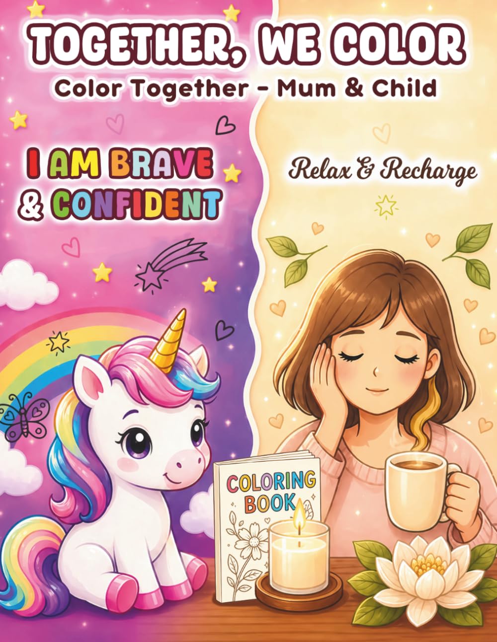 Together, We Color: Mommy & Me Coloring Book with Inspirational Quotes, Bold & Calming Pages for Moms & Kids 3-8