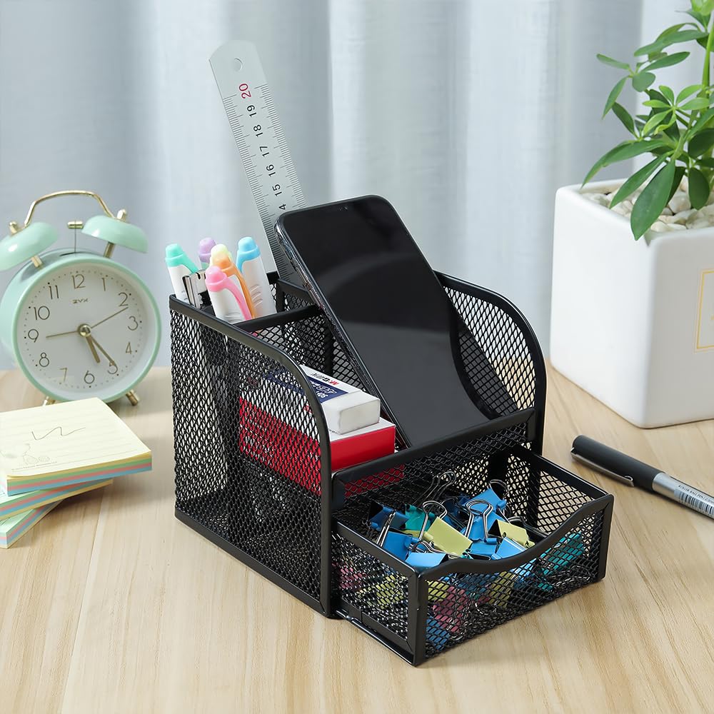Organiseur De Bureau Avec Tiroir – Dimensions 28x14,5x14,5 Cm, Cuir PU – Porte-stylo, Rangement Accessoires, Télécommande