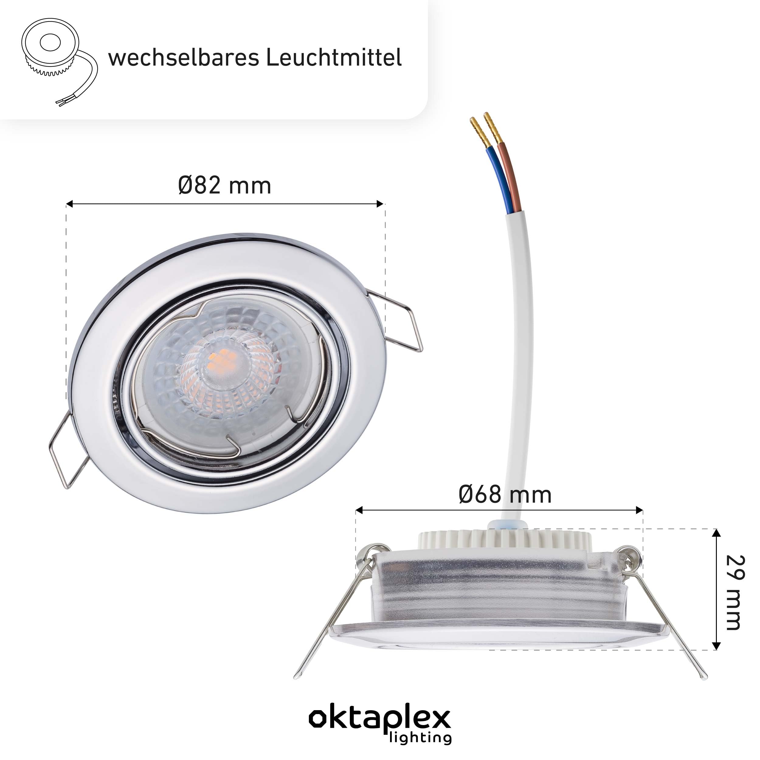 Oktaplex 6er Set Dijon LED Deckenspots 230V 3-Step dimmbar schwenkbar flach | 22mm Einbautiefe, Warmweiß 2700K, Lochmaß 68mm, 4,8W, 380lm, 110°, Einbaustrahler Chrom, rund