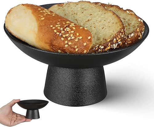 Cabilock Frutero de cerámica con pedestal, bandeja para servir con pies altos, elegante soporte de exhibición negro para encimera de cocina