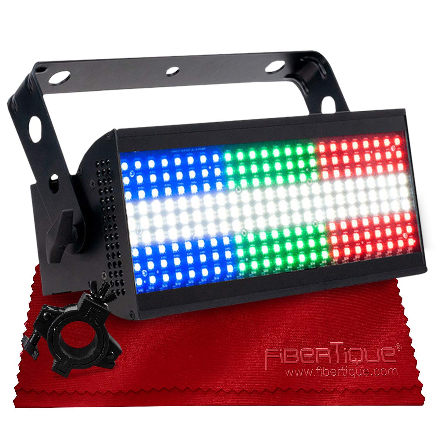 American DJ Jolt 300 - Lámpara estroboscópica de alta potencia para escenario (RGBW) + American DJ O-Clamp 1.5 para 1.5 o 2" Truss & Fibertique paño de limpieza de microfibra