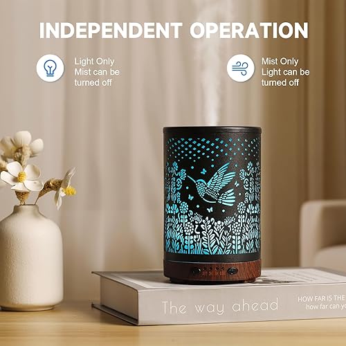 Miniatura 5 de Difusor de aceite esencial de 4.1 fl oz, difusor de aromaterapia de metal, humidificador de niebla fría con protección de apagado automático, 7