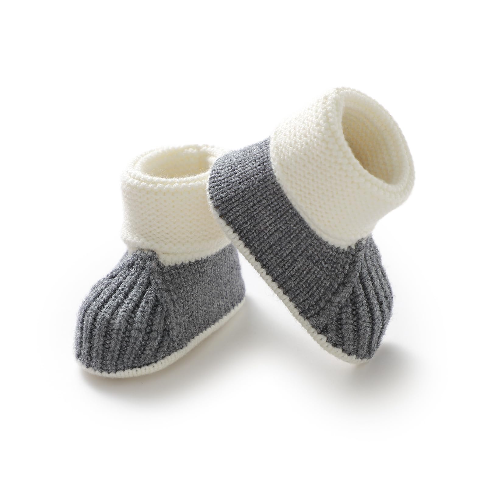 YIXPOH Baby Booties Newborn First Walkers Cozy Shoes Warm Knit Soft Toddler Infant Boy Girl Booties Grey 6-9 Months