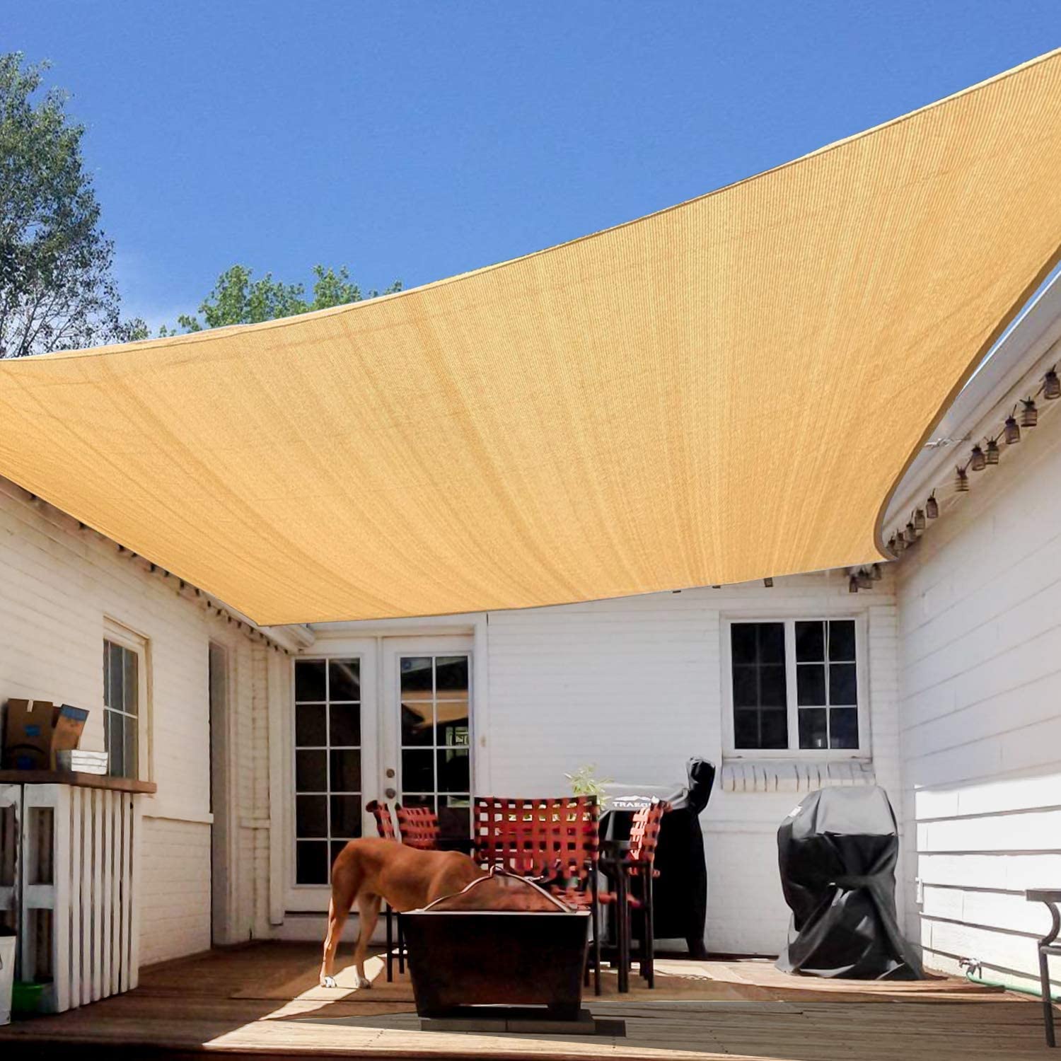 Voile d'ombrage - Protection UV - avec œillets - 5 x 6 m - Crème - Protection Solaire - Filet d'ombrage à 95% - en polyéthylène Haute densité - pour Balcon, Jardin
