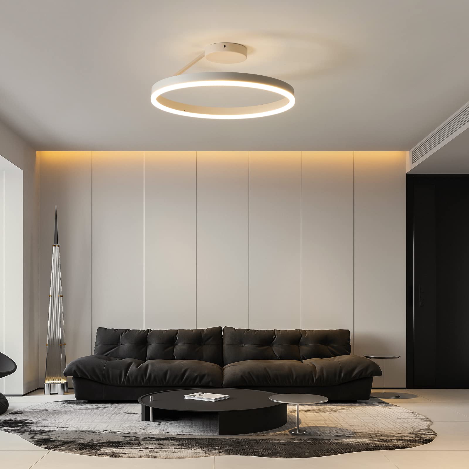 Nowoczesna lampa sufitowa LED do restauracji Nordycki projektant Proste pojedyncze kółko Biała lampa sufitowa do montażu podtynkowego Sypialnia Kuchnia Oświetlenie domu
