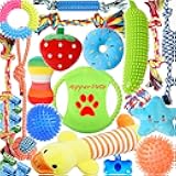 Dog Toys 25 Pack for Fun and Teeth Cleaning, Puppy Chew Toys Pack with Squeak Plush Toy,Squeaky Toy Balls,Tug of War and Rope Toys for Puppy to Small Dogs