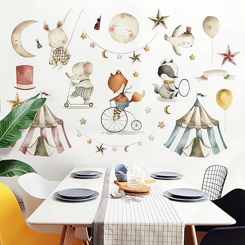 Miniatura 5 de Calcomanías de pared con diseño de animales de sacinora con diseño de elefante, conejito y elefante, diseño de dibujos animados, de vinilo extraíble