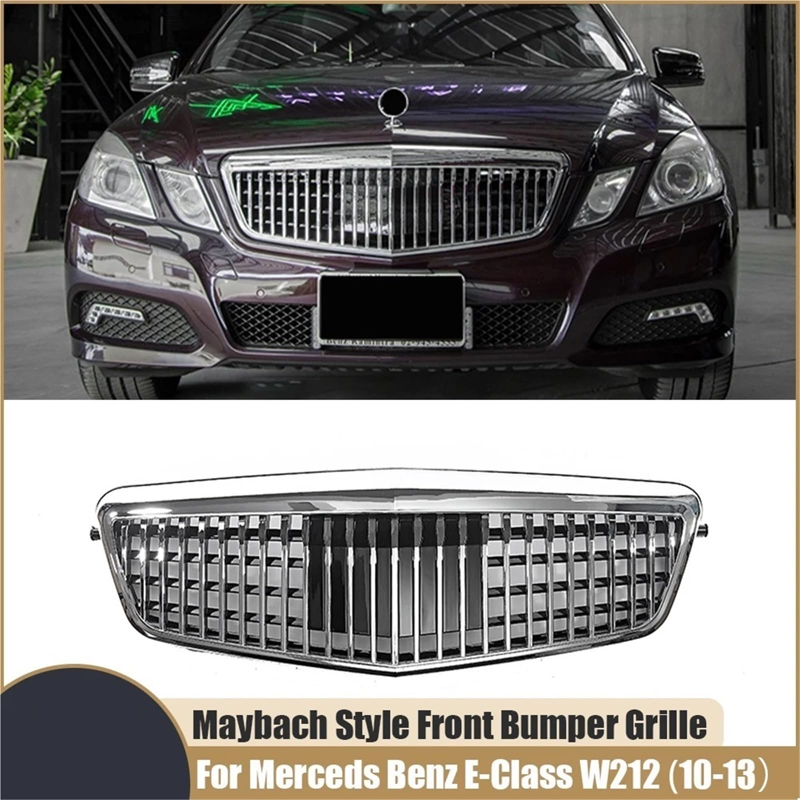 Maybach Style Przedni Zderzak Grille Srebrny Grill Chłodnicy Pasuje Do Mercedes Benz E-Class W212 E550 E350 E63 2010-2013 kratki samochodowej osłona chłodnicy silnika osłon(GTR Silver)