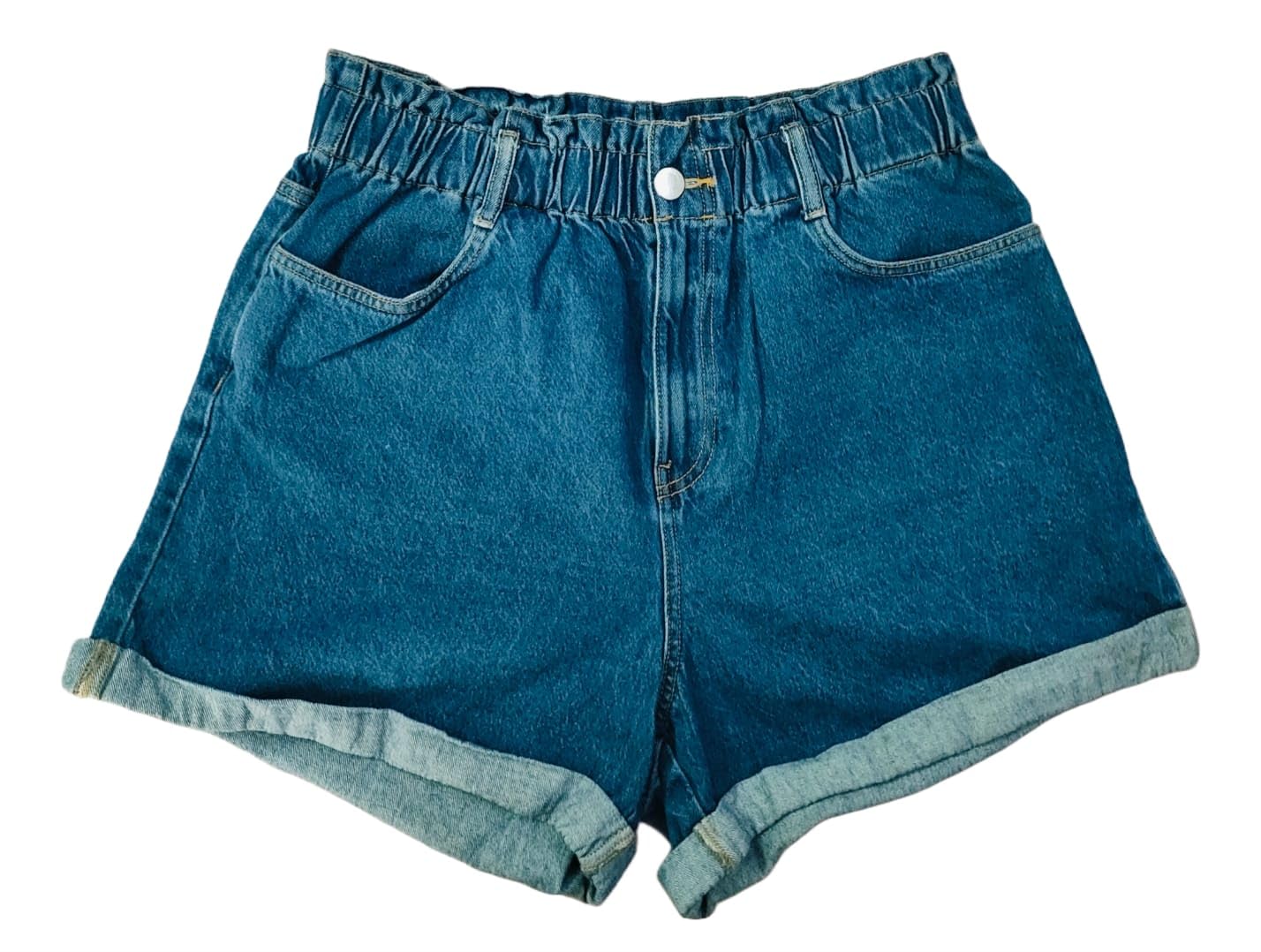 Plus Size Women Denim Regular Fit Shorts with Folded Bottom - Length 17 inch - HIGH Rise - Faded Denim Blue Color - Elastic Waist Size (6XL) 44 to (7XL) 46 inch-image-26