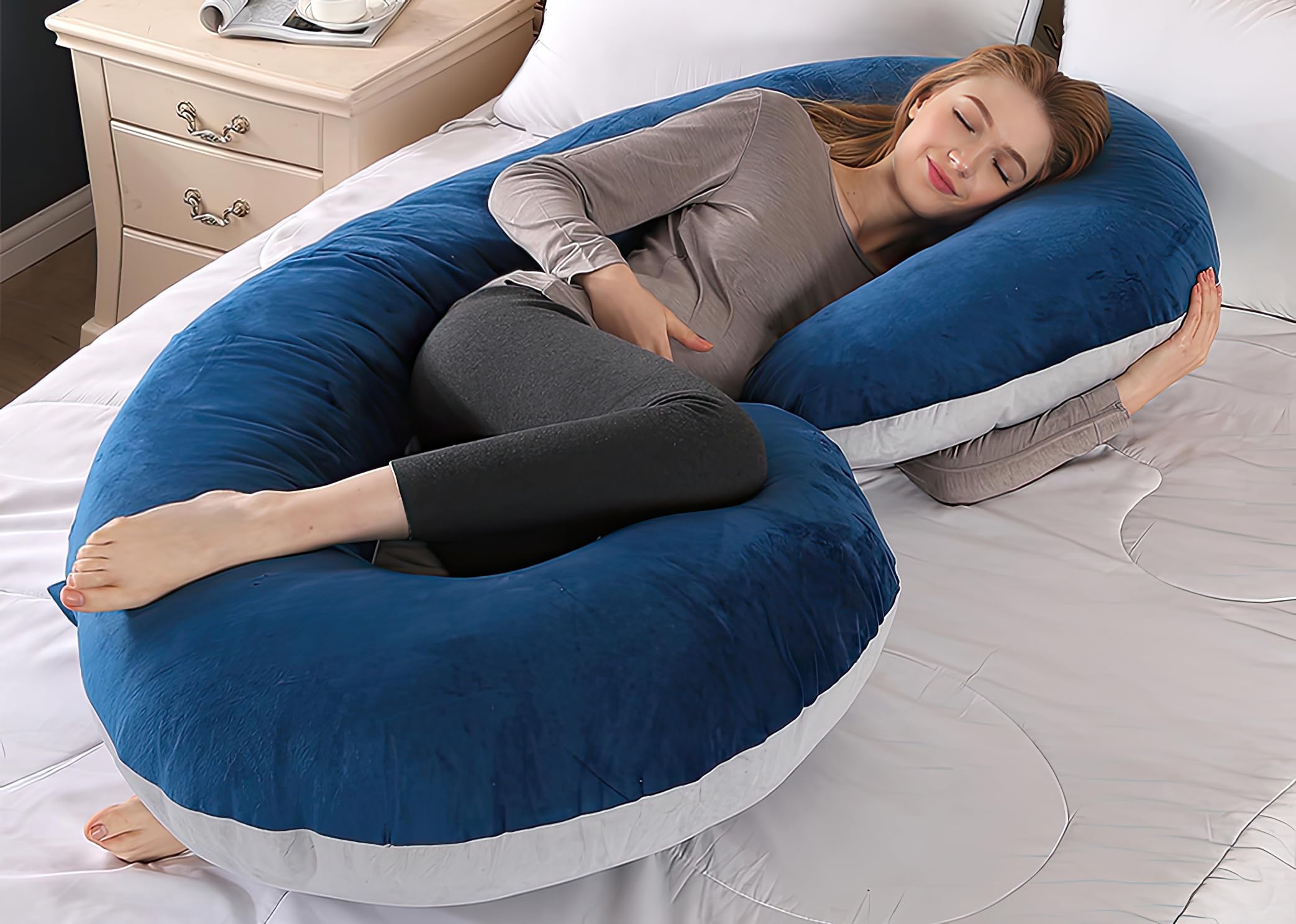 yoyomax Pregnancy Pillows, Full Body Maternity Pillow Memory Foam Pregnancy Pillow with Removable, Pregnancy Pillows for Sleeping,C-Lightgrey/Navyblue
