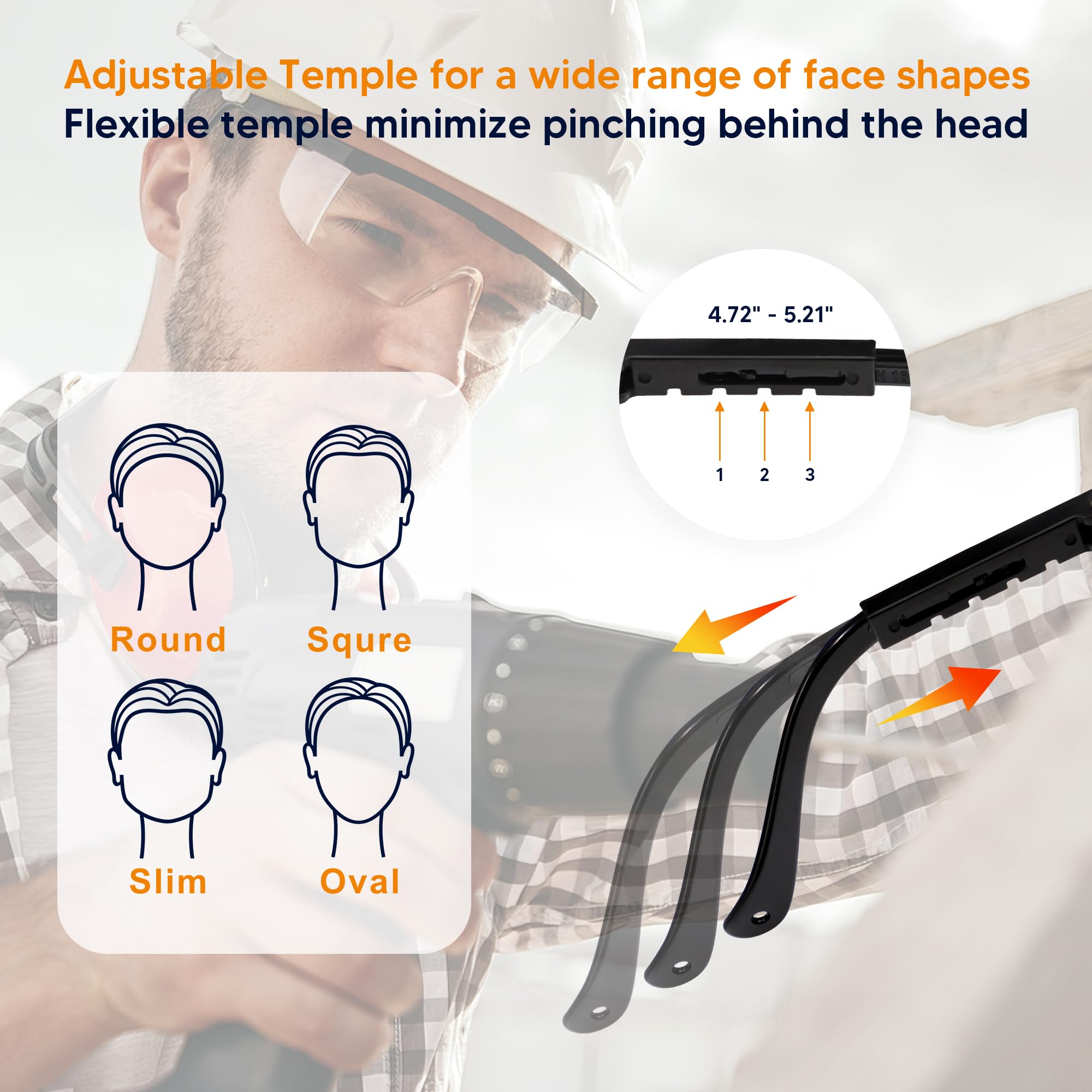 Gafas de seguridad transparentes, paquete de 12 gafas de seguridad ajustables, amplia visión, resistentes a los impactos, protección UV, protección ocular protectora para trabajo industrial