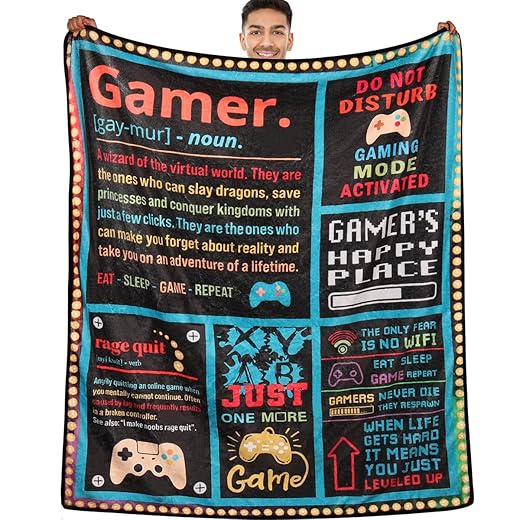 Gamer Gifts for Teen Kids Gaming Gifts for Gamer Video Game Lover Son Teen Boys Birthday Christmas Valentines Gifts for Men Boys Husband Boyfriend Sofa Bedroom Gamer Room Decor Gaming Blanket 50"×60"