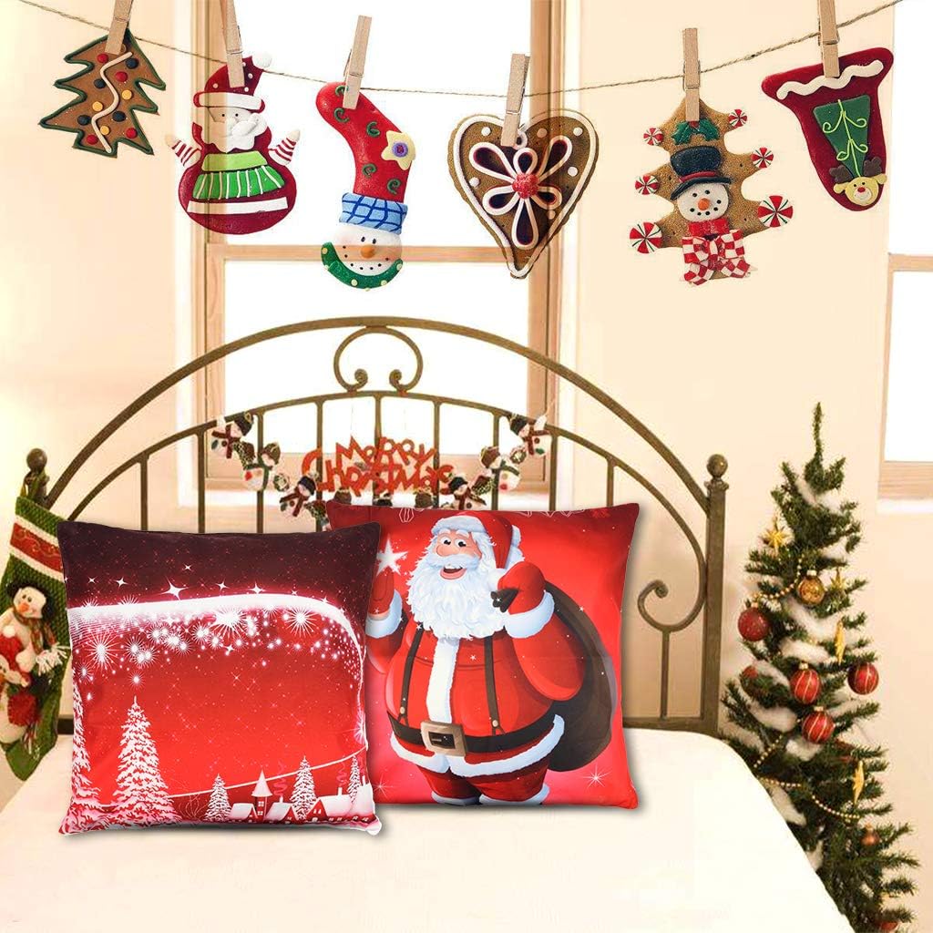 OWUDE Merry Christmas Pillow Covers 4 Pack, Super Soft Plush Cushion Covers Home Decorative Throw Pillow Cases for Living Room Study Bed Sofa, Red,18" x 18" (Red)