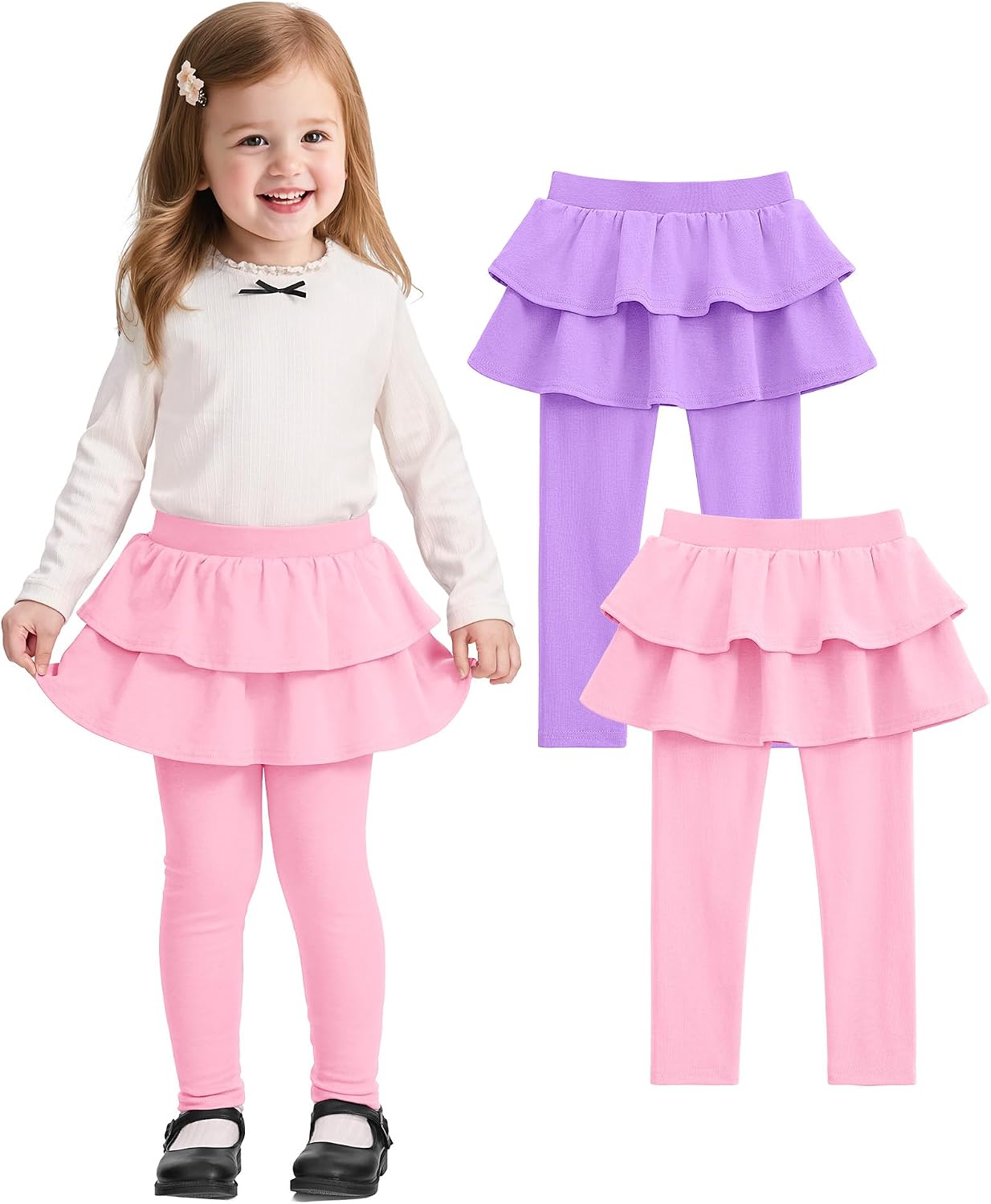 Witwot 2 Pack Toddler Girl Tutu Leggings Cotton Pants with Ruffle Skirt