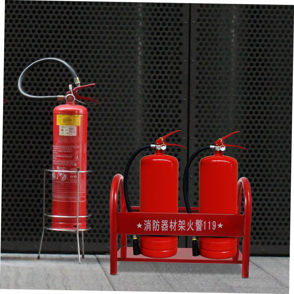 Soporte de Suelo Reforzado para Extintor de Polvo Rojo 4 Kg Base Metálica para Almacenamiento Seguro de 2 Extintores Estante Resistente para Organización y Uso Seguridad contra