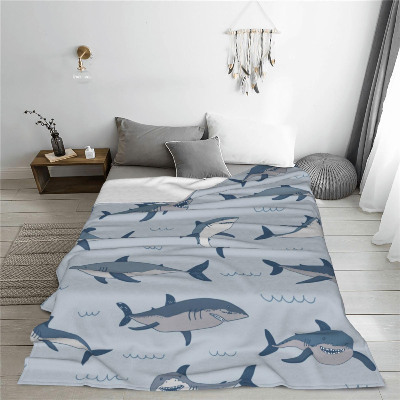 Amazon｜毛布 サメ 鮫柄 魚柄 ブランケット 厚手 76 X100cm フランネル
