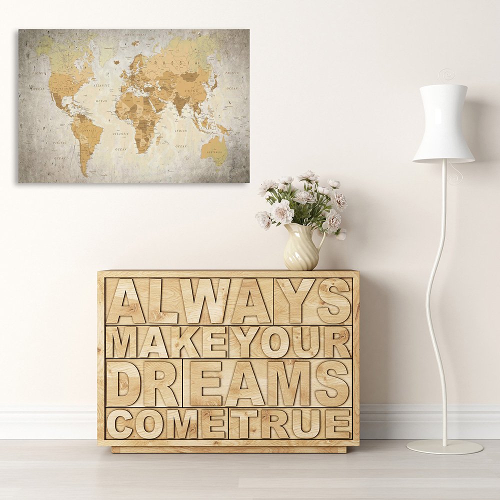 Feeby Mapa Del Mundo 60x80 cm 1 Pieza Modernos Impresión Artística Calidad Fotografica Imagen Decoración de Pared Salon Dormitorio Cocina Oficina Pasillo Moderno Marrón