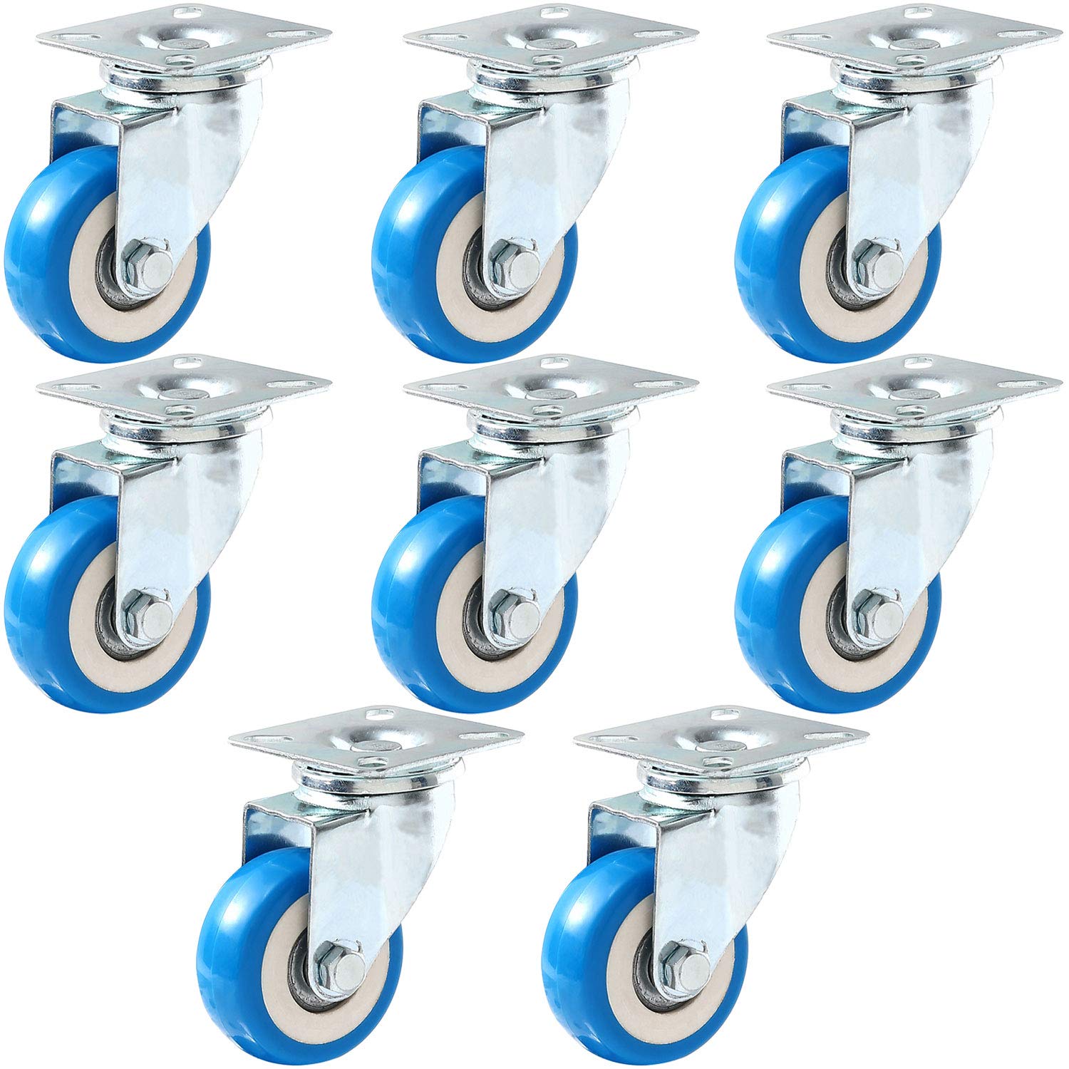 Photo 1 of 8 Pack Caster Wheels Swivel Plate Casters On Blue Polyurethane Wheels PU