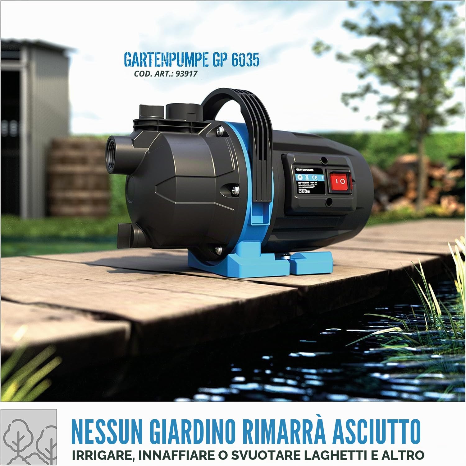 Güde Pompa da giardino GP 6035 (600 W, portata massima 3200 l/h, altezza di aspirazione fino a 7 m, filettatura di collegamento 1" IG, pompa a getto per irrigazione giardino)