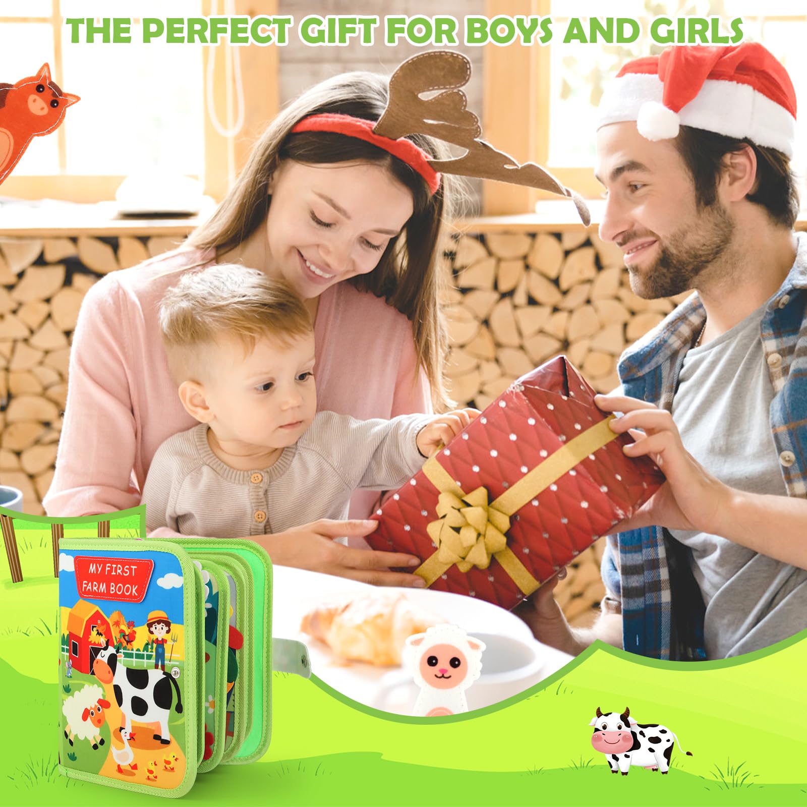 TOSAVGA Juguetes Montessori 1 año, 20 en 1 Busy Board Libro Montessori Interactivo Sensoriales Juguetes para Niños 1 2 3 4 años, Juegos Educativos Niños 1 2 3 Años, 10 Páginas Animales Granja