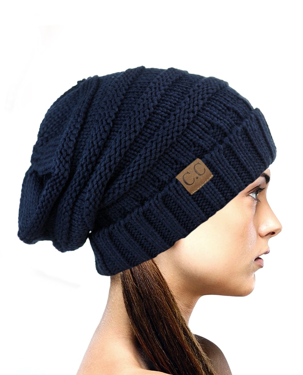NYFASHION101 Slouch Wrinkled Beanie Cap Slouchy Skull Hat, Navy, One Size