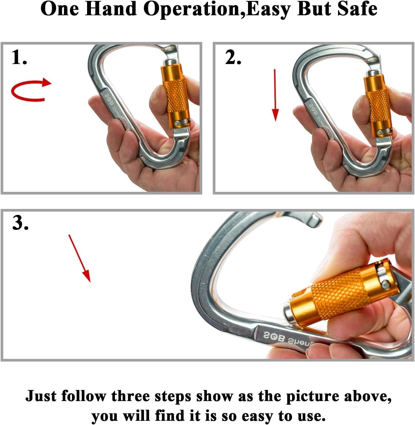 SOB Auto Locking Climbing Carabiner Clips,Heavy Duty Asymmetrical Carabiner Connector Used for Rappelling Gear Rescue Outdoor Projects Dog Leash - Image 5