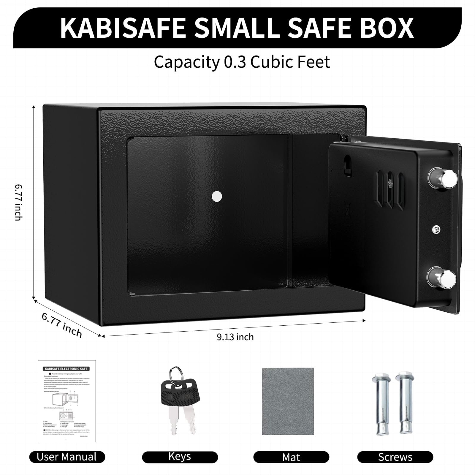 Digitaler Safe 6,8 l, kleiner Tresor für Zuhause, elektronische Sicherheitskassette, Wandtresor fürs Homeoffice mit 2 Schlüsseln, Mini-Safe 23 x 17 x 17 cm, schwarz