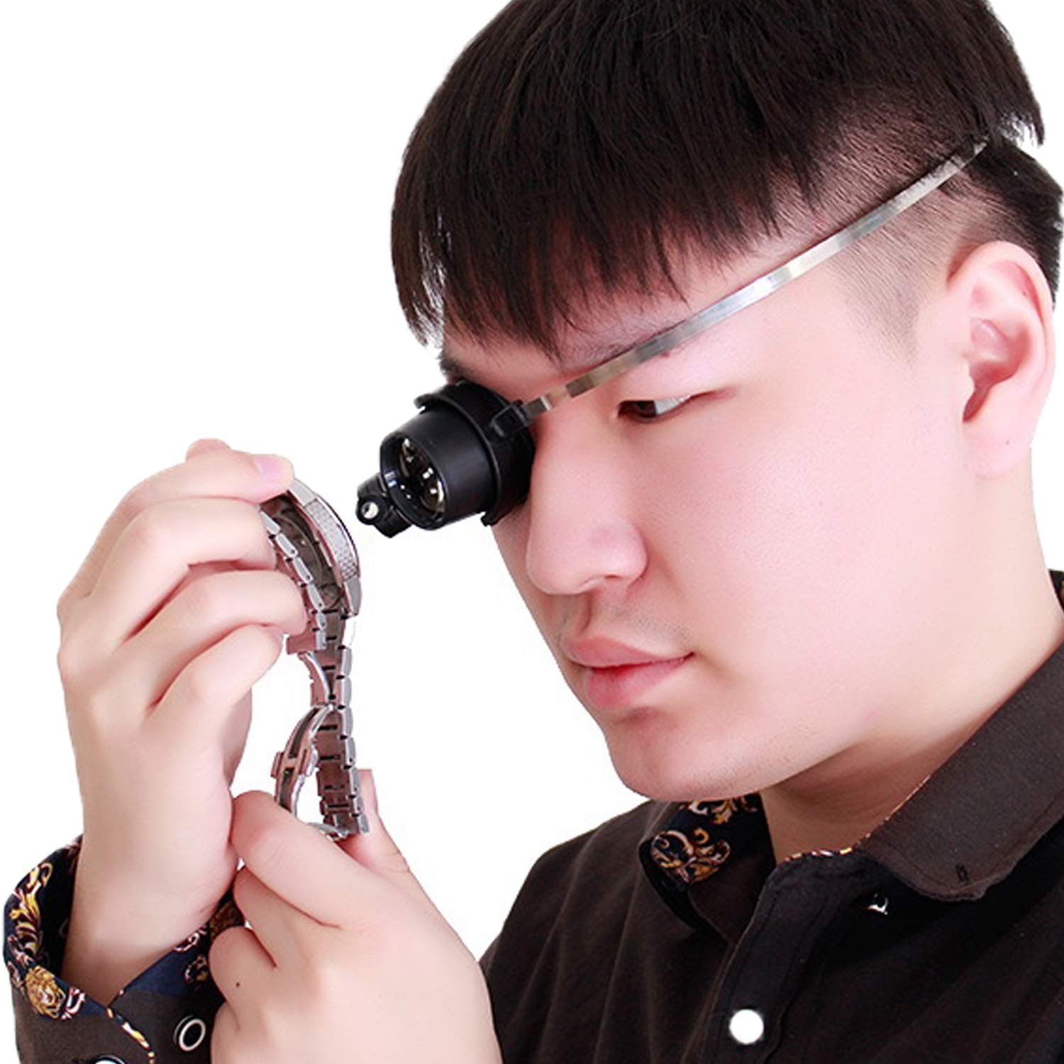 15X Head Mount Magnifier, Hands Free LED Light Magnifying Lamp Loupe for Jewelry Watch Repair Reading Crafts Art Work