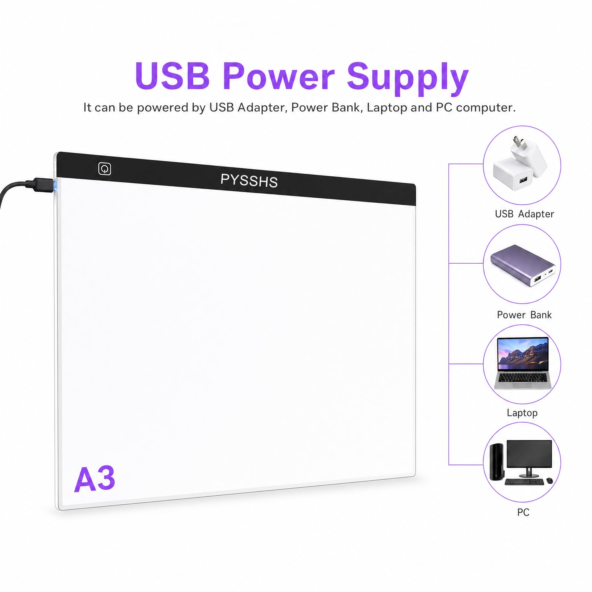 Podkładka świetlna LED A3 do sztuki diamentowej, zasilana przez USB, 3 poziomy jasności, z klipsami i diamentowym obrazem, zestawy DIY, akcesoria do rysowania, rysowania, szkicowania, animacji