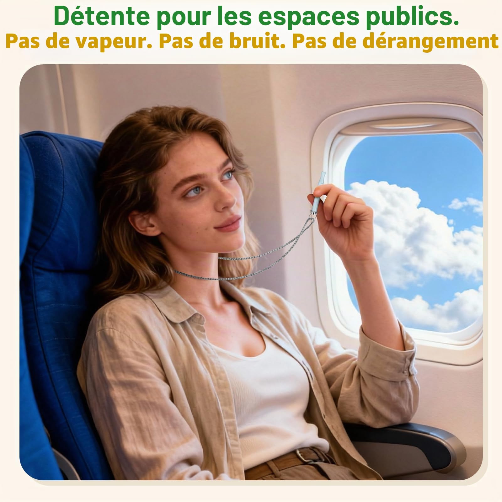 Collier Réglable sans Fumée- Inhalateur à Arômes Accessoire d'Entraînement à la Respiration Profonde, Tube Métallique et Coussinets Aromatiques pour Apaisement et Concentration, Rose