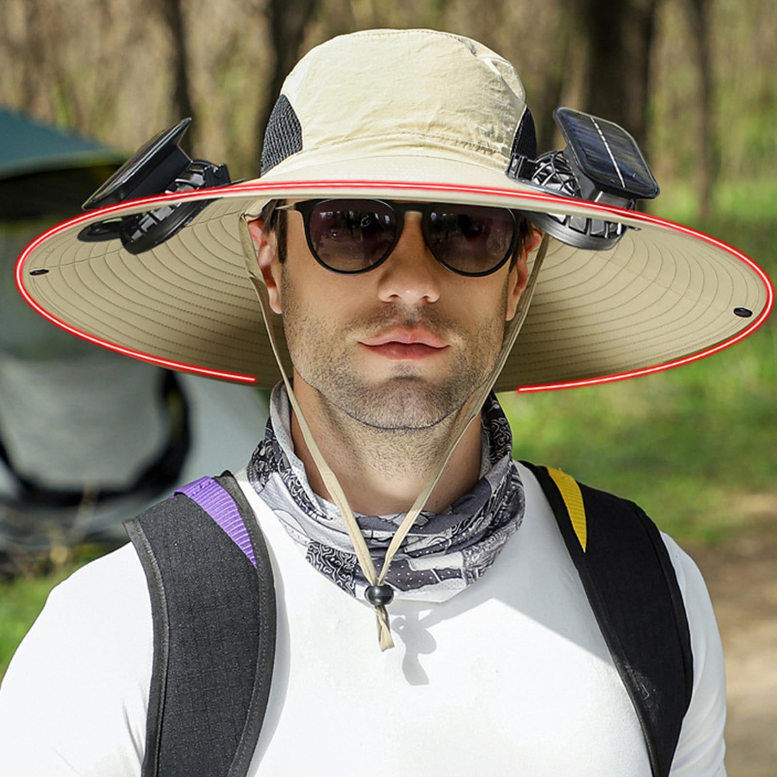 Cappello da Pesca All'aperto A Ventole Solare A Bordo Largo,Cappello da | Ventola Solare UPF 50+ con 2 Piccoli Ventilatori Rimovibili,Cappello Ventilatori Regolabili A 3 velocità,Addebito Solare E US