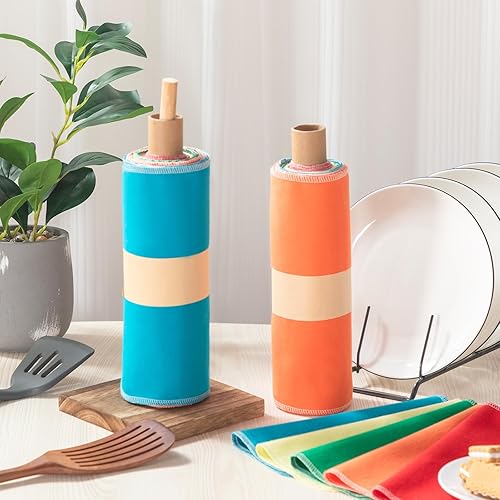 Miniatura 2 de Redbaker 50 toallas de papel reutilizables sin papel, paños de algodón reutilizables, absorbentes, lavables, con rollo, paños de cocina sin papel