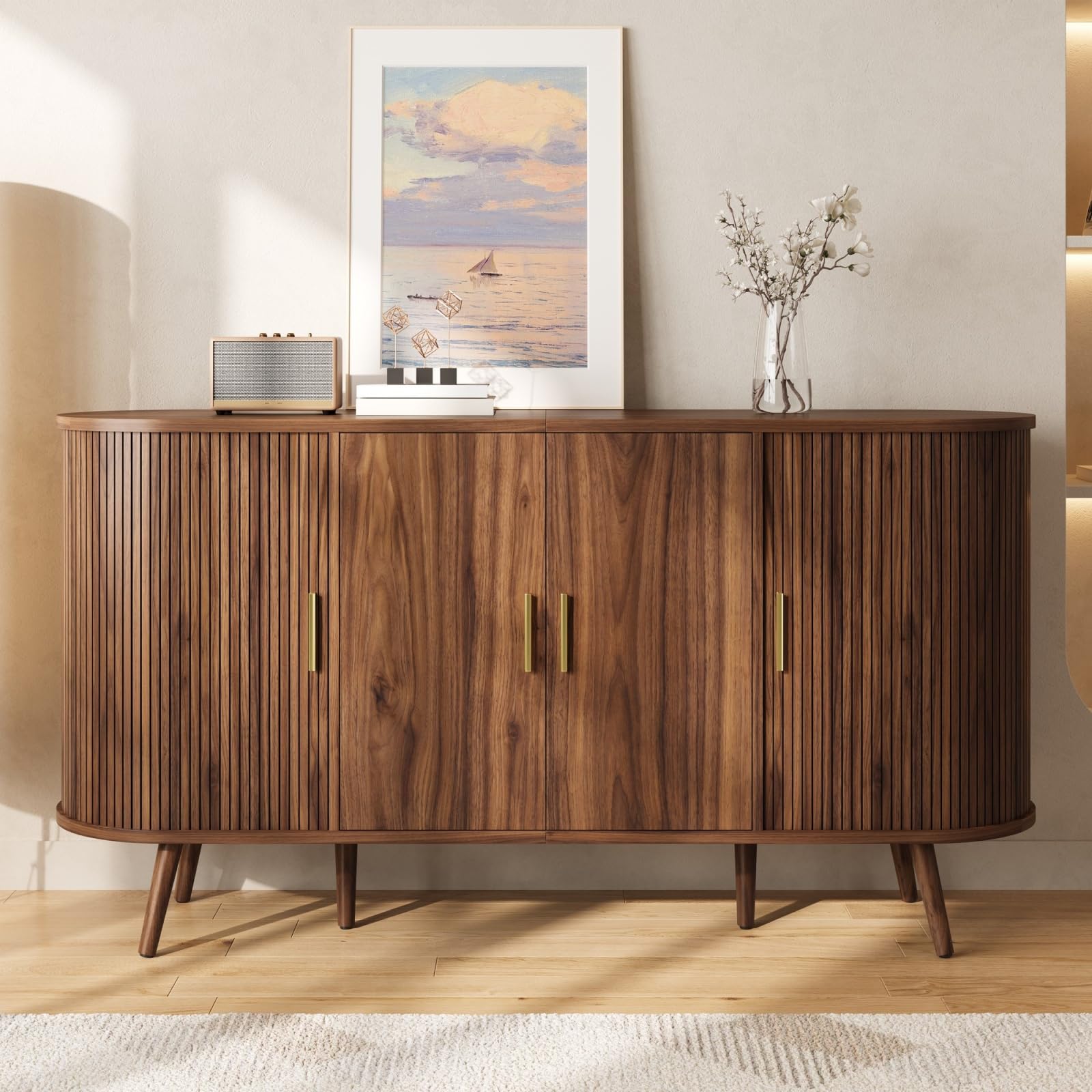 Aparador de cocina en nogal de 150x40 cm con 2 puertas correderas