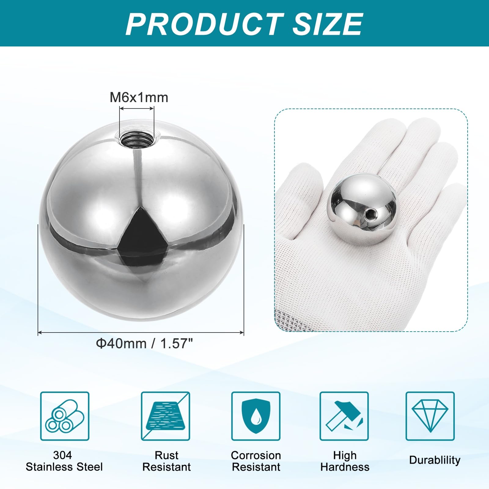 PATIKIL M6x40mm Ball Nuts Knob, 2pcs 304 Stainless Steel Round Solid Blind Hole Decorative Screw Cap Cover Machinery Handle Hardware - Image 2