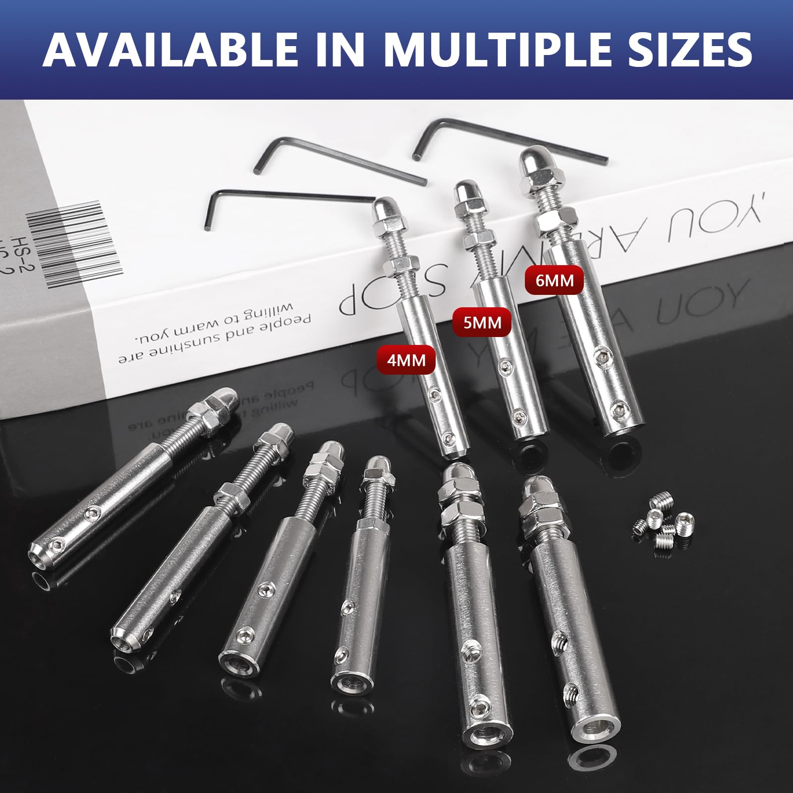 10 Terminali per cavo 4 mm Tensionatore inox con vite e chiave Allen, Fissaggio professionale per cavi metallici, perfetto per ringhiere e strutture decorative