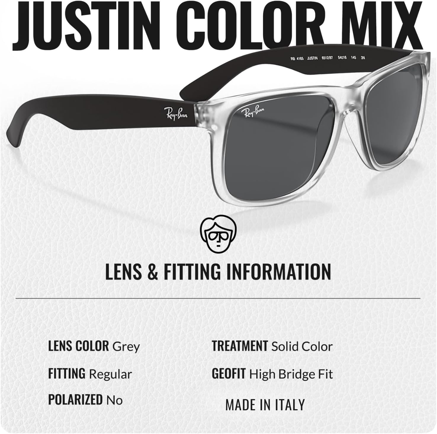 Ray-Ban RB4165 JUSTIN COLOR MIX Square Shaped Sunglasses for Men & Women with Official RAYBAN Eyewear Kit - Image 4