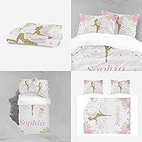 Vista 4 de Juego de funda de edredón de 3 piezas con diseño floral y diseño de hada rosa, tamaño Queen, con nombre